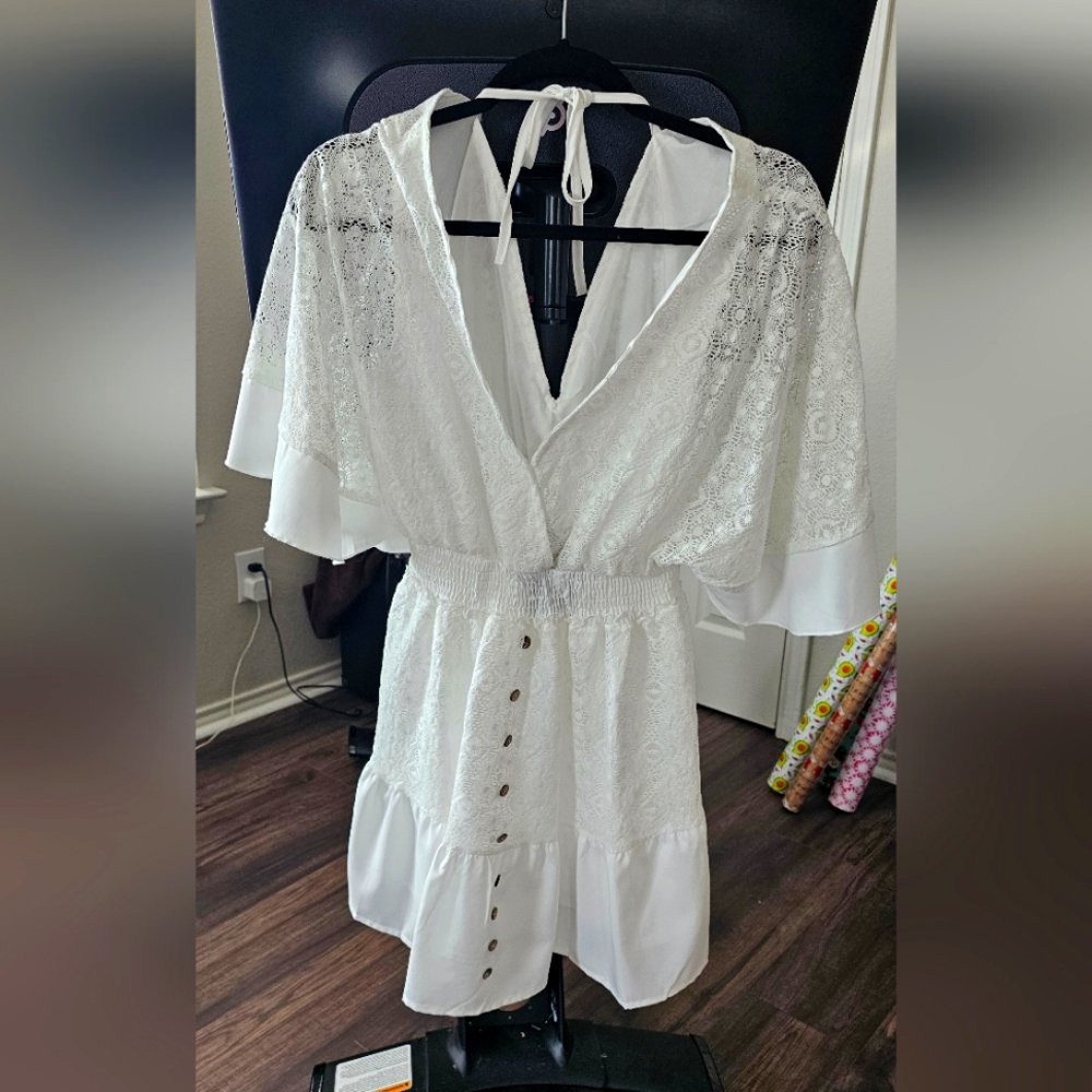 Women's Tunic White Mini Dress - Medium